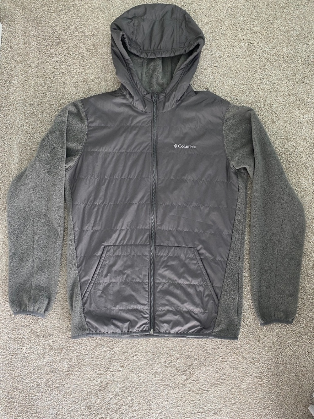 Columbia Grey Therma Coil Hooded Fleece Hybrid Running Biking Active Hood Gray S
